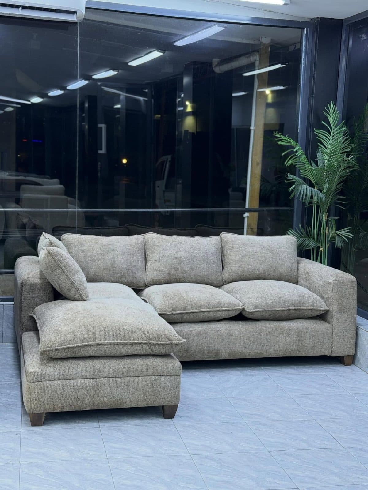 Butterfly Pillow-Top L-Shaped Sofa - 6-Seater Beige Bouclé Sectional
